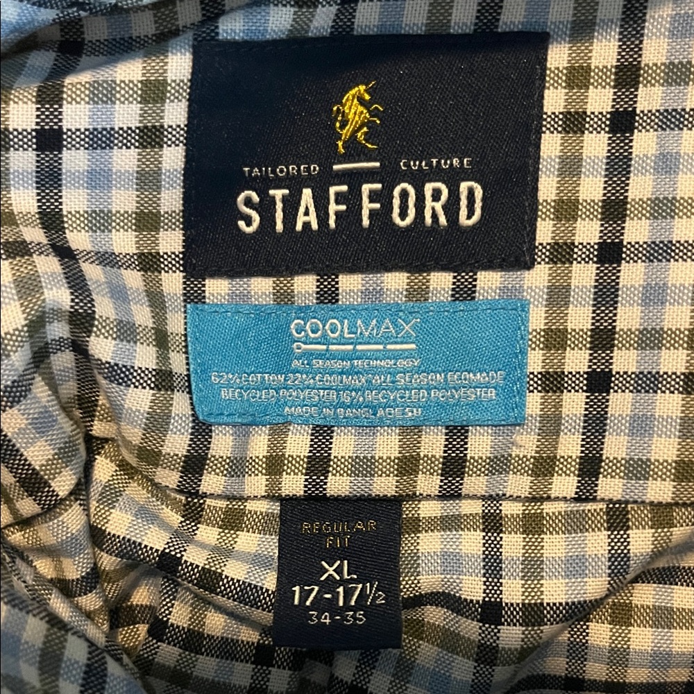 Stafford Men's Blue and Green Plaid Button Down Shirt